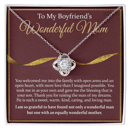Personalized Gift Necklace For Boyfriends Mom, Boyfriends Mom Gift Necklace, Message Card Jewelry, To My Boyfriend's Mom Necklace From Girlfriend's Mom Mother's Day Necklace For Boyfriend Mother Love Knot Necklace 6323