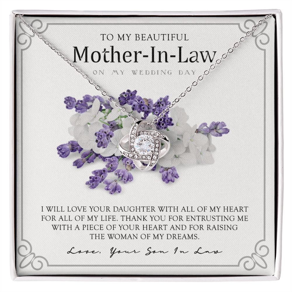 Mother In Law Necklace, My Wedding Day Necklace Gift For Mother In Law, To My Beautiful Mother In Law Necklace From Son In Law, My Heart My Life Necklace Gift For Mother, Mother In Law Gift Necklace Love Knot Necklace 6323