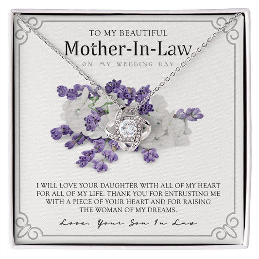 Mother In Law Necklace, My Wedding Day Necklace Gift For Mother In Law, To My Beautiful Mother In Law Necklace From Son In Law, My Heart My Life Necklace Gift For Mother, Mother In Law Gift Necklace Love Knot Necklace 6323