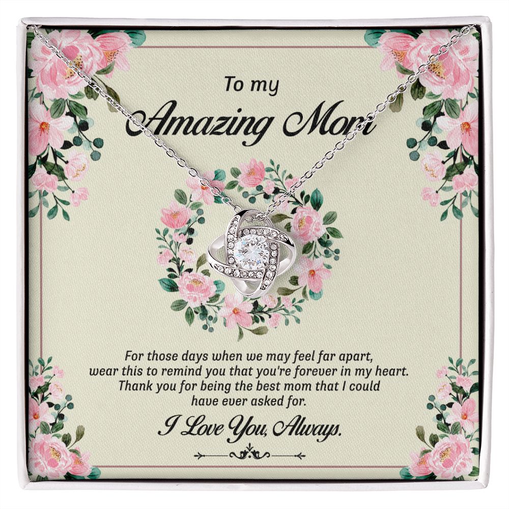 Amazing Mom Necklace, To My Mom Necklace From Daughter Forever In My Heart Necklace Gift For Mom On Birthday Gift Anniversary Mother's Day Necklace Gift Jewelry Gift For Women, Mom Gift Pendant Love Knot Necklace 6323