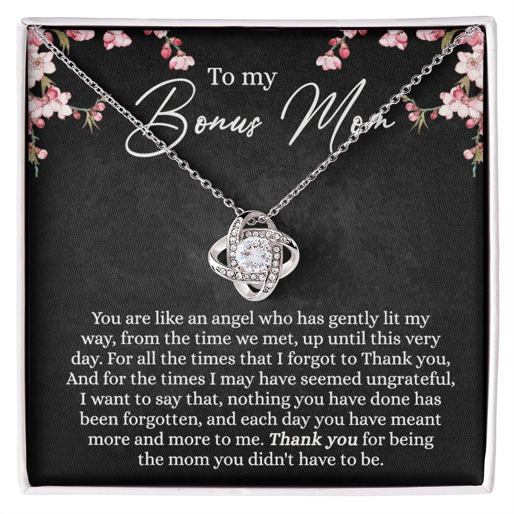 Bonus Mom Gift Necklace, To My Bonus Mom Love Knot Necklace Gift For Mom, Mother And Daughter Necklace Gift For Mom, Thank You For Being Necklace, Bonus Mother Gift Necklace Jewelry Gift For Women Love Knot Necklace 6323