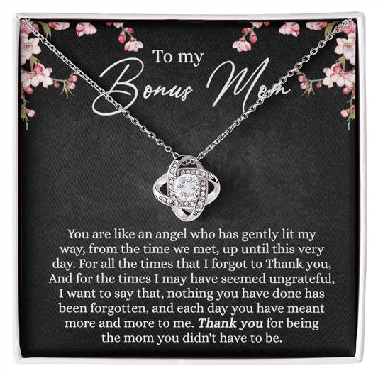 Bonus Mom Gift Necklace, To My Bonus Mom Love Knot Necklace Gift For Mom, Mother And Daughter Necklace Gift For Mom, Thank You For Being Necklace, Bonus Mother Gift Necklace Jewelry Gift For Women Love Knot Necklace 6323