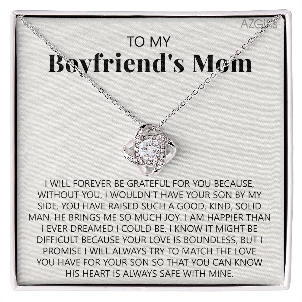 To My Boyfriend's Mom Necklace Pendant Jewelry Gift For Boyfriend's Mom On Mothers Day Birthday Present With Message Card And Gift Box For Boyfriend's Mom Gift Love Knot Necklace For Women