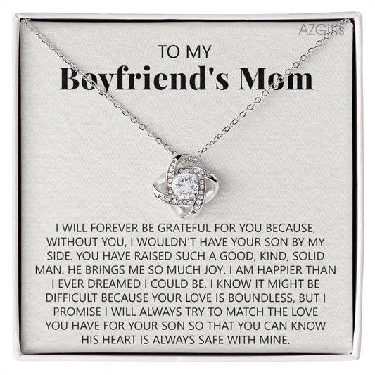 To My Boyfriend's Mom Necklace Pendant Jewelry Gift For Boyfriend's Mom On Mothers Day Birthday Present With Message Card And Gift Box For Boyfriend's Mom Gift Love Knot Necklace For Women