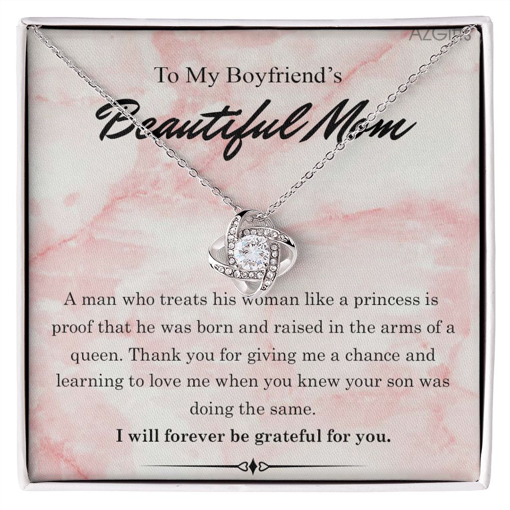 Beautiful Mom Gift Necklace, Gift For Boyfriend's Mom Jewelry Gift For Women, To My Boyfriends Beautiful Mom Necklace From Girlfriend, Mothers Day For Boyfriend Mom, Christmas Necklace Gift For Mom Love Knot Necklace 6323