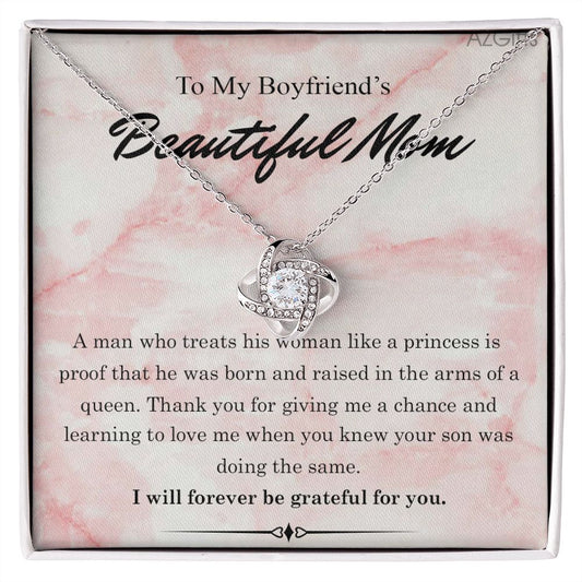 Beautiful Mom Gift Necklace, Gift For Boyfriend's Mom Jewelry Gift For Women, To My Boyfriends Beautiful Mom Necklace From Girlfriend, Mothers Day For Boyfriend Mom, Christmas Necklace Gift For Mom Love Knot Necklace 6323