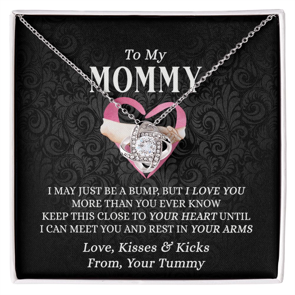 To My Mommy Gift Necklace, Mommy Love Knot Necklace From Tummy, Future Mom Gift Necklace, Pregnancy Gifts Necklace for First Time Moms, Sentimental Gift for Mothers, Mom To Be Gift Necklace Love Knot Necklace 6323