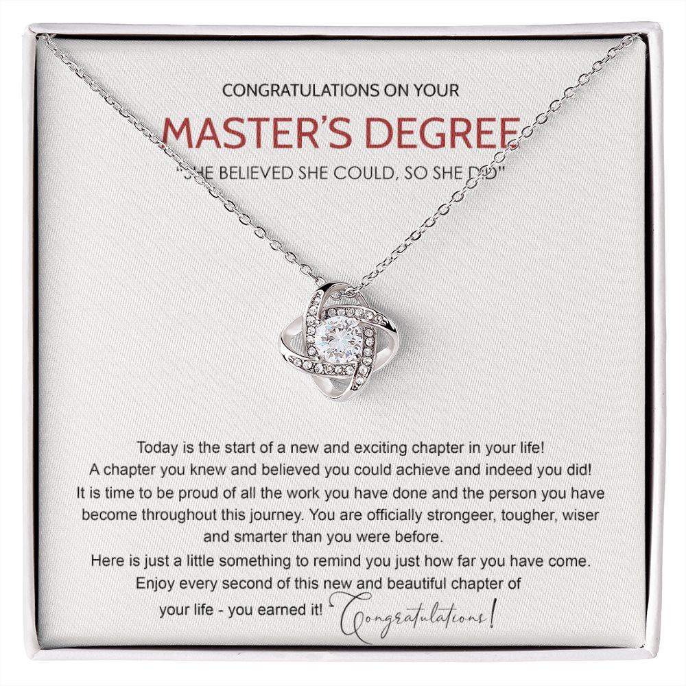 Master's Degree Gift Necklace, Graduation Gift Necklace For Masters Student Necklace Master's Student Graduation Necklace Congrats Graduation Pendants Gift For Daughter, Granddaughter, Niece, Sister Love Knot Necklace 6323