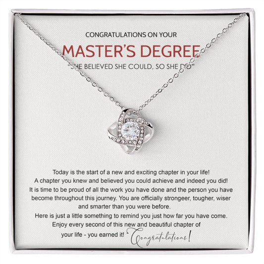 Master's Degree Gift Necklace, Graduation Gift Necklace For Masters Student Necklace Master's Student Graduation Necklace Congrats Graduation Pendants Gift For Daughter, Granddaughter, Niece, Sister Love Knot Necklace 6323