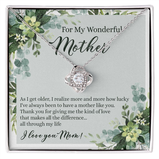 To My Wonderful Mother Love Knot Necklace With Message Card And Gift Box for Mom, Birthday Gift Necklace From Daughter, Mothers Day Necklace Gift for Mom, Thank You Gift Necklace Gift For Women Love Knot Necklace 6323