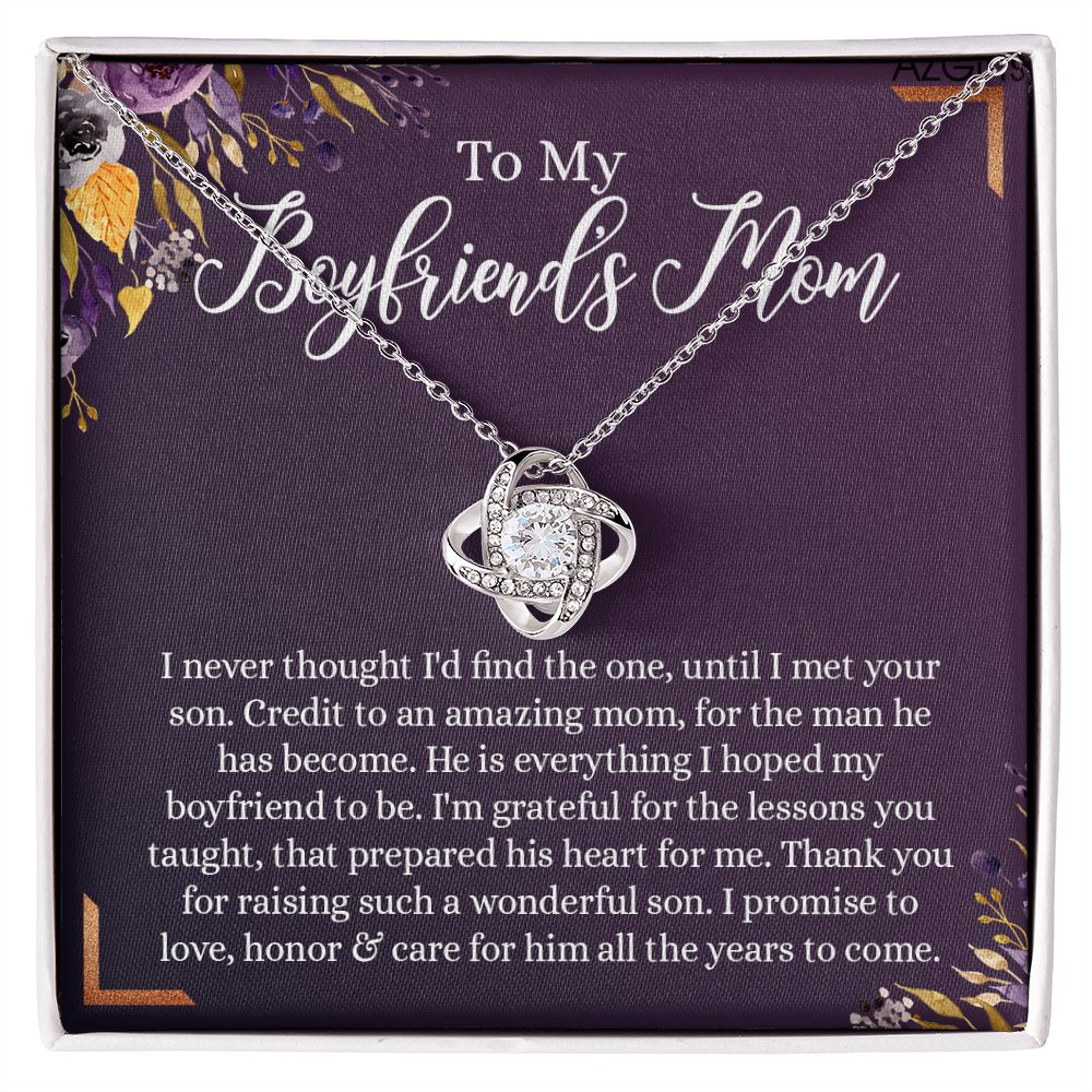 To My Boyfriend's Mom Necklace, Thank You For Raising Man Love Knot Necklace, Gift To My Boyfriend's Mom For Mothers Day Birthday, Christmas, Going Away, Retirement Jewelry For Women Girlfriend's