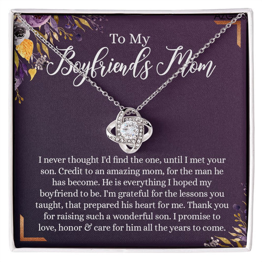 To My Boyfriend's Mom Necklace, Thank You For Raising Man Love Knot Necklace, Gift To My Boyfriend's Mom For Mothers Day Birthday, Christmas, Going Away, Retirement Jewelry For Women Girlfriend's