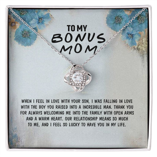 Bonus Mom Necklace, To My Bonus Mom Love Knot Necklace Gift From Son, Jewelry Gift For Women, Bonus Mom Gift Necklace, Mother And Son Necklace Gift For Mom On Birthday Gift Anniversary To Mother Love Knot Necklace 6323