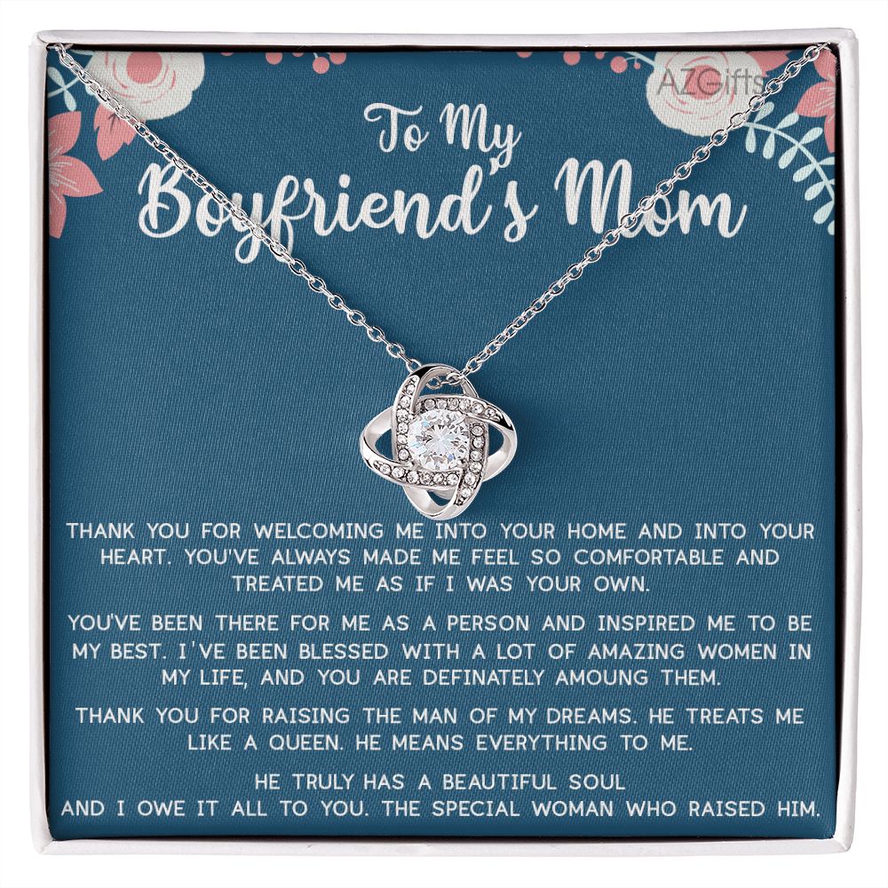 To My Boyfriend's Mom Gift Necklace, Boyfriends Mom Necklace Pendant, Gift For Boyfriend's Mom With Message Card Jewelry Gift for Women, Love Knot Necklace Gift For Boyfriend's Mom From Girlfriend