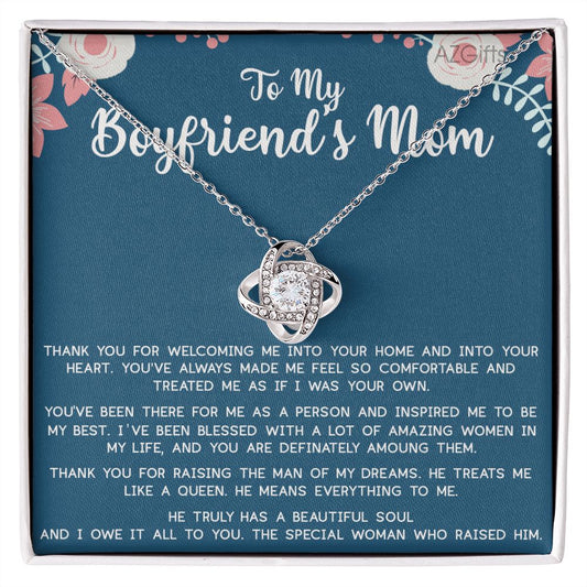 To My Boyfriend's Mom Gift Necklace, Boyfriends Mom Necklace Pendant, Gift For Boyfriend's Mom With Message Card Jewelry Gift for Women, Love Knot Necklace Gift For Boyfriend's Mom From Girlfriend