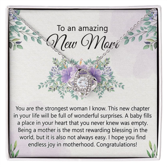 To An Amazing New Mom Necklace From Daughter, Mother's Day Necklace, First Mother's Day Jewelry Gift For Mom To Daughter Gift Mother's Day Love Knot Necklace Gift for Mom, New Mom Jewelry for Mom