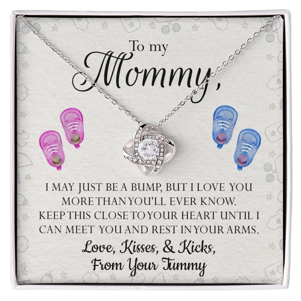Mom Gift Necklace, To My Mommy Love Knot Necklace From Tummy, Necklace Gift For Mom, Mother's Day Necklace Gift, Birthday Necklace For Mom Anniversary Jewlry Gift For Women Kisses And Kicks Necklace Love Knot Necklace 6323