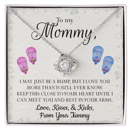Mom Gift Necklace, To My Mommy Love Knot Necklace From Tummy, Necklace Gift For Mom, Mother's Day Necklace Gift, Birthday Necklace For Mom Anniversary Jewlry Gift For Women Kisses And Kicks Necklace Love Knot Necklace 6323