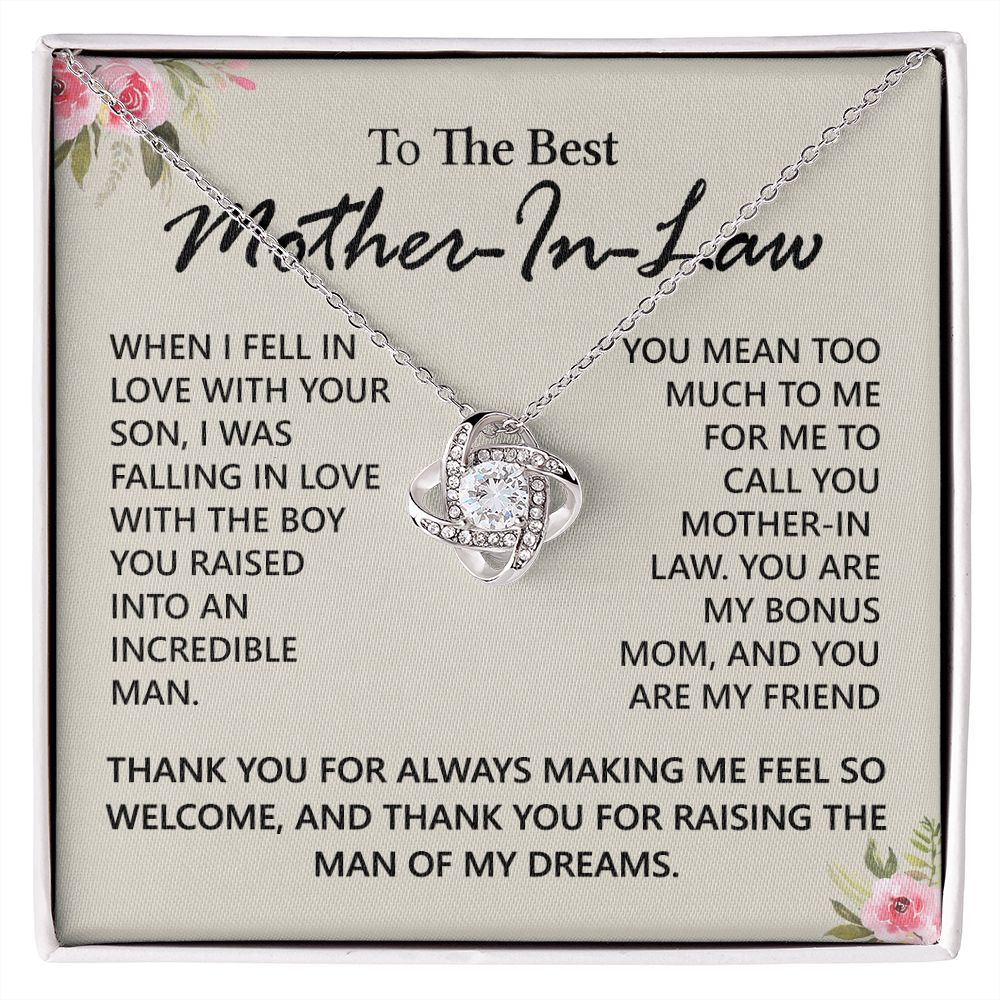 To My Mother in Law Love Knot Necklace From Daughter, Pendant Gift for Mother's Day Birthday Gift Boyfriend's Mom, Mother In Law On You Wedding Necklace Gift For Mother In Law, Gift For Bonus Mom Love Knot Necklace 6323