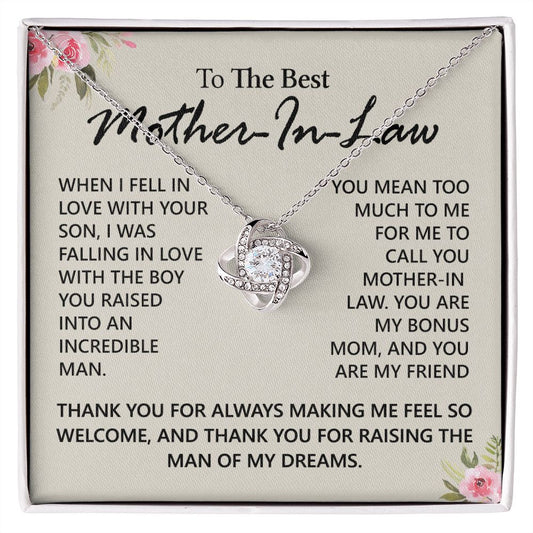 To My Mother in Law Love Knot Necklace From Daughter, Pendant Gift for Mother's Day Birthday Gift Boyfriend's Mom, Mother In Law On You Wedding Necklace Gift For Mother In Law, Gift For Bonus Mom Love Knot Necklace 6323