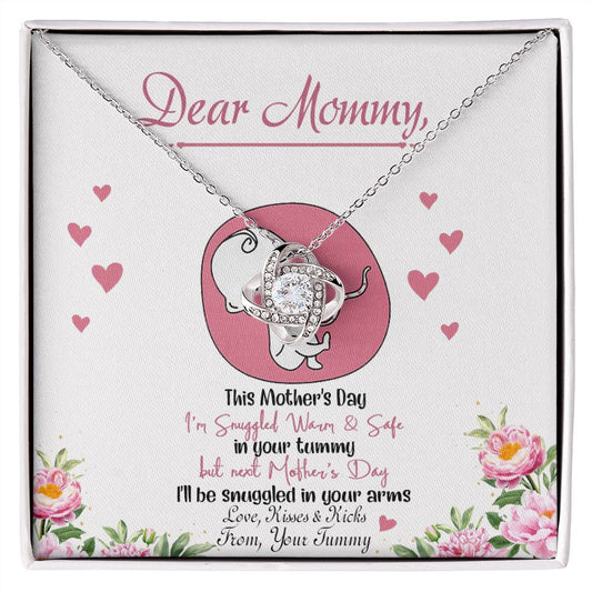 Dear Mommy Necklace, To My Mom Love Knot Necklace From Tummy, Kisses And Kicks Gift Necklace, Mother And Daughter Gift Necklace Jewelry Gift For Women, Mommy Gift Pendant Mother's Day Necklace Gift Love Knot Necklace 6323