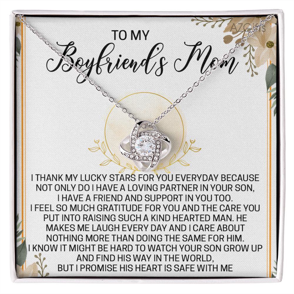 To My Boyfriend's Mom Necklace Love Knot Pendant Jewelry Gift For Boyfriend's Mom On Mothers Day Birthday Present Jewelry Gift Box For Boyfriend's Mom Gift Personalized Custom Necklace For Women