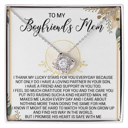 To My Boyfriend's Mom Necklace Love Knot Pendant Jewelry Gift For Boyfriend's Mom On Mothers Day Birthday Present Jewelry Gift Box For Boyfriend's Mom Gift Personalized Custom Necklace For Women