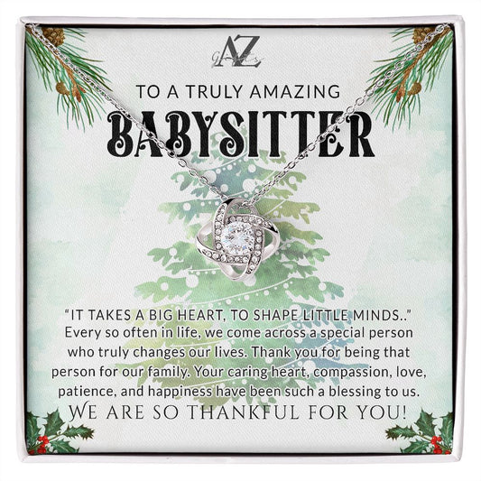 Babysitter Gift Necklace, Babysitter Thank You Gift, Nanny Gift Christmas Babysitter Goodbye Gift, Appreciation Gift for Babysitter, Gift for Babysitter Leaving Love Knot Necklace Gift Set