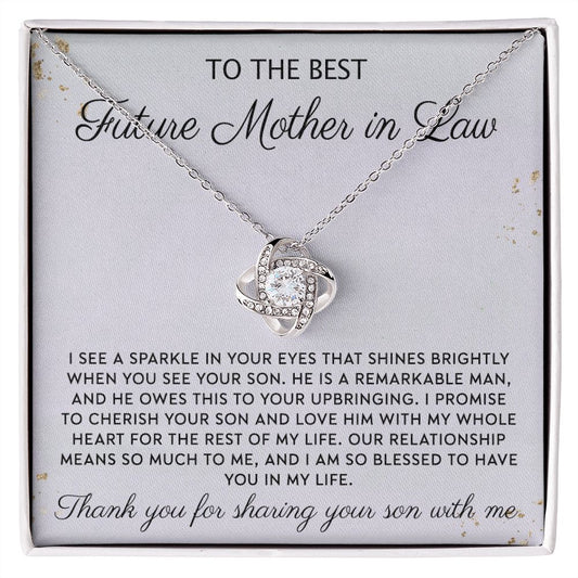 Future Mother In Law Necklace, To The Best Future Mother In Law Necklace From Son, Mother of the Groom Gift Necklace From Bride Wedding Gift Love Knot Pendants from Bride, Jewelry Gift For Women Love Knot Necklace 6323