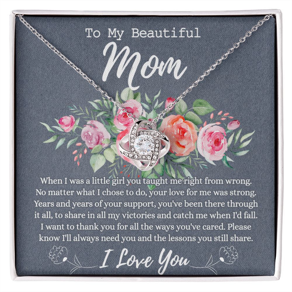 To My Beautiful Mom Necklace, Beautiful Mom Gift Love Knot Necklace, Birthday Gift Necklace For Mom, Mothers Day Necklace Gift For Mother Beautiful Mom Gift Necklace Love Knot Pendant Gift For Mom