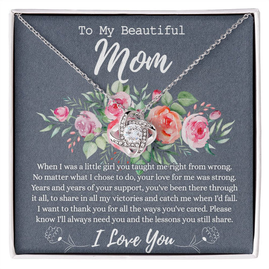 To My Beautiful Mom Necklace, Beautiful Mom Gift Love Knot Necklace, Birthday Gift Necklace For Mom, Mothers Day Necklace Gift For Mother Beautiful Mom Gift Necklace Love Knot Pendant Gift For Mom