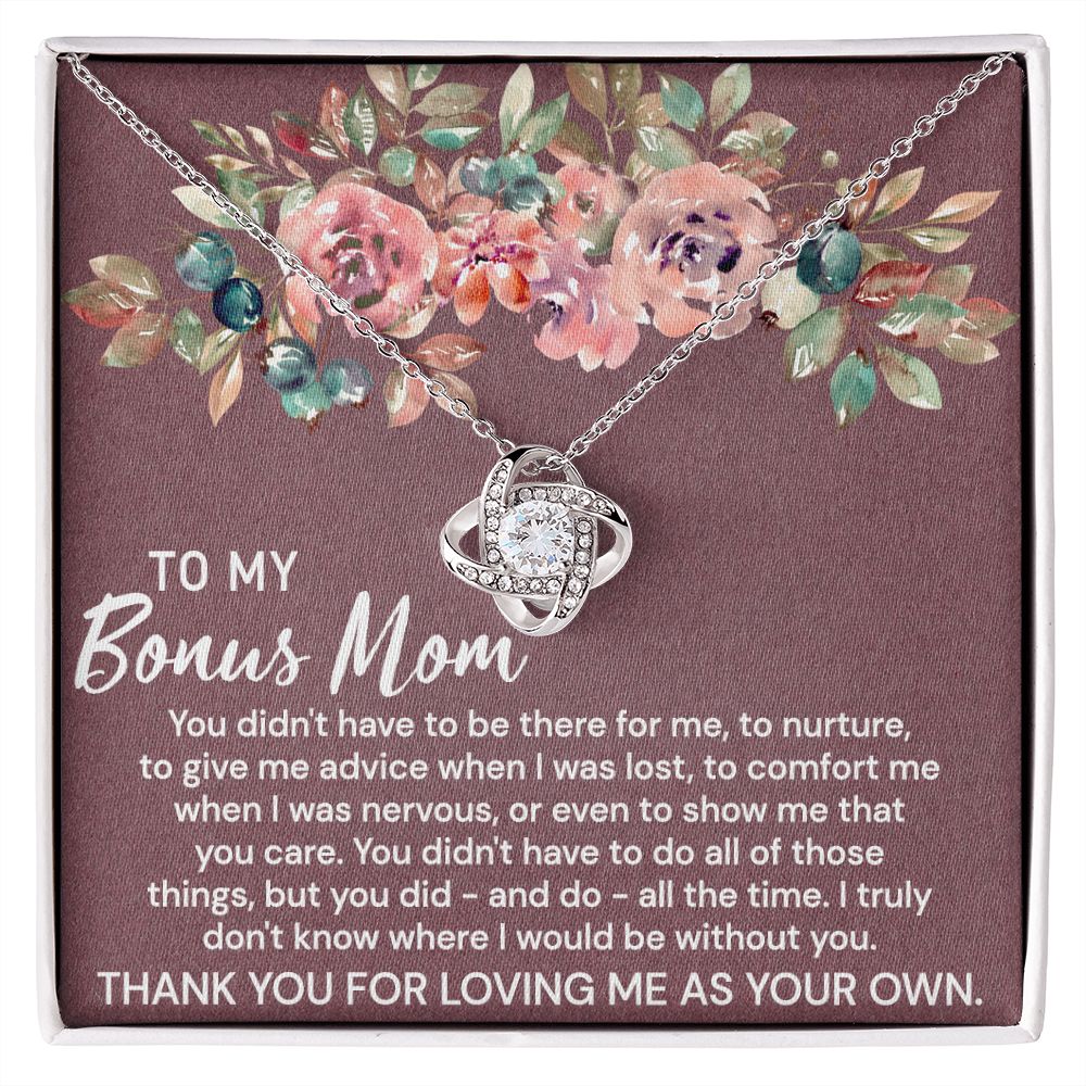 Thank You For Loving Necklace, Daughter And Mother Necklace Gift For Mom, To My Bonus Mom Love Knot Necklace Gift From Daughter, Bonus Mom Gift Necklace For Mom, Bonus Mother Jewelry Gift For Women Love Knot Necklace 6323