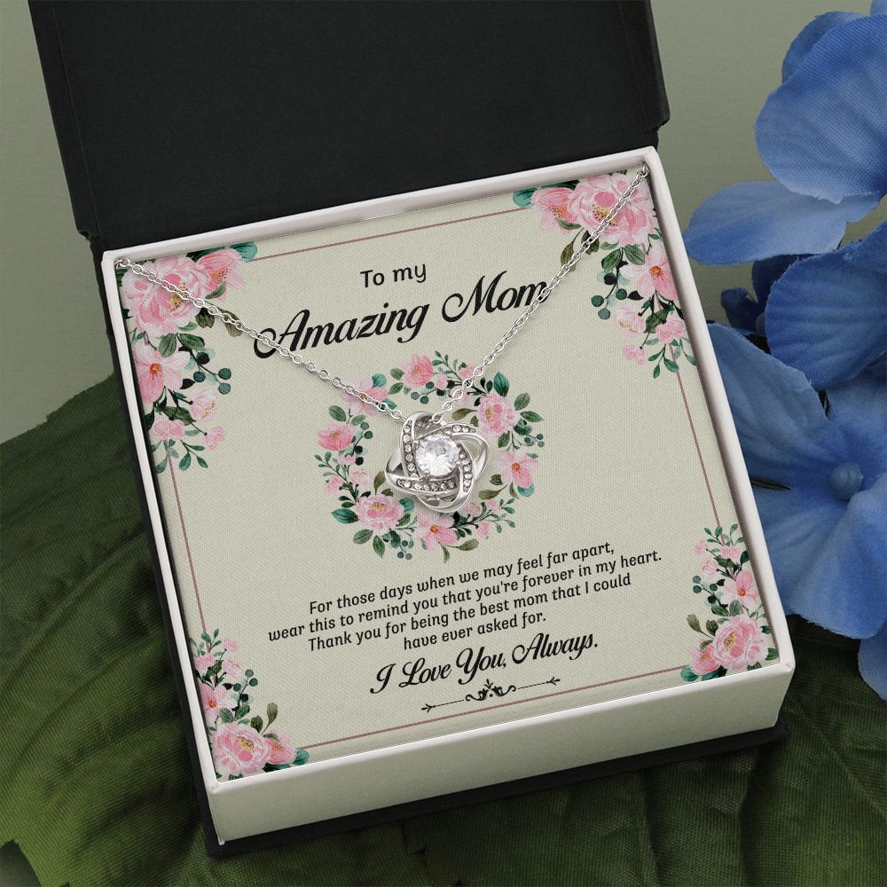 Amazing Mom Necklace, To My Mom Necklace From Daughter Forever In My Heart Necklace Gift For Mom On Birthday Gift Anniversary Mother's Day Necklace Gift Jewelry Gift For Women, Mom Gift Pendant Love Knot Necklace 6323
