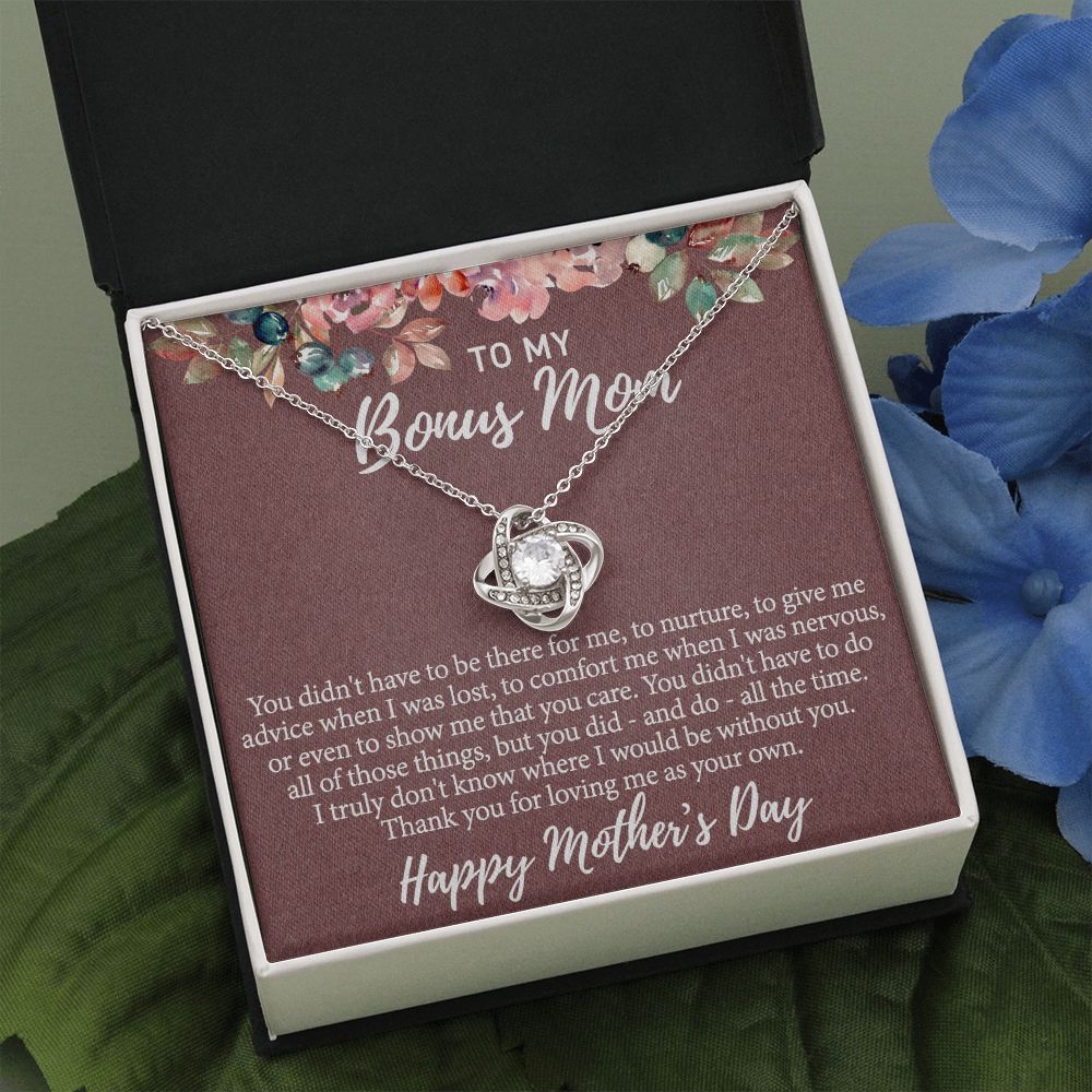 Bonus Mom Gift Necklace, To My Bonus Mom Love Knot Necklace Gift For Mom, Mother And Daughter Necklace Gift For Mom, Happy Mother's Day Necklace, Bonus Mother Gift Necklace Jewelry Gift For Women Love Knot Necklace 6323