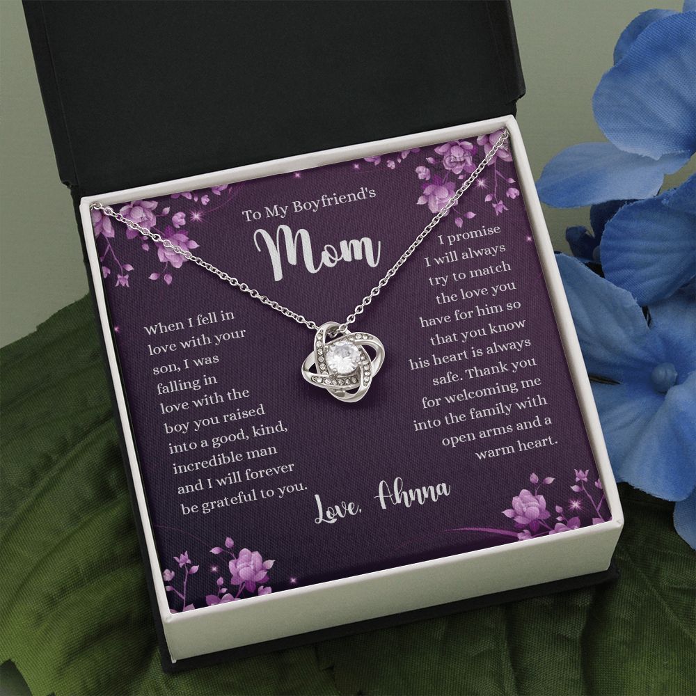 To My Boyfriend's Mom Necklace Gifts For Boyfriends Mom From Girlfriends Son Love Knot Necklace For Boyfriend's Mom On Birthday Going Away Retirement Mother's Day Gift For Boyfriend Mom Jewelry Box