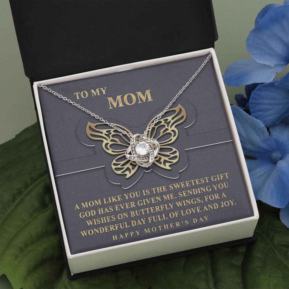 Butterfly Mom Gift Necklace, To My Mom Love Knot Necklace From Dayghter, Happy Mother's Day Necklace Gift For Mom, Mother And Daughter Gift Necklace To Mom On Mother's Day, Jewelry Gift For Women Love Knot Necklace 6323