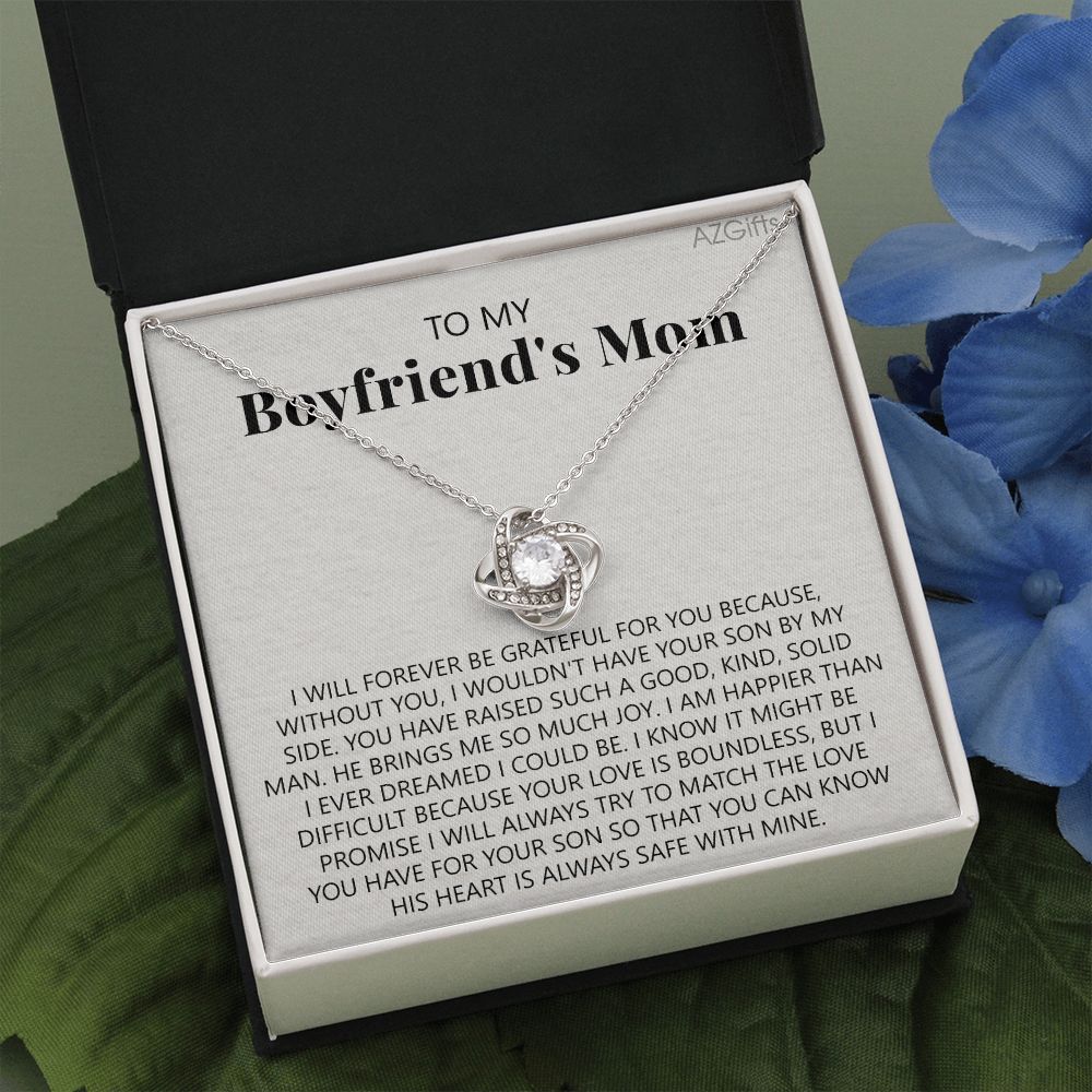 To My Boyfriend's Mom Necklace Pendant Jewelry Gift For Boyfriend's Mom On Mothers Day Birthday Present With Message Card And Gift Box For Boyfriend's Mom Gift Love Knot Necklace For Women