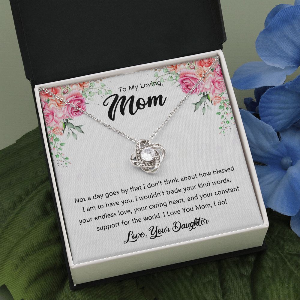 To My Loving Mom Necklace From Daughter, Happy Mother's Day Necklace, To My Mom Love Knot Necklace, Mother And Daughter Necklace Gift For Mom On Mother's Day, Birthday Gift Anniversary Jewelry Gift Love Knot Necklace 6323
