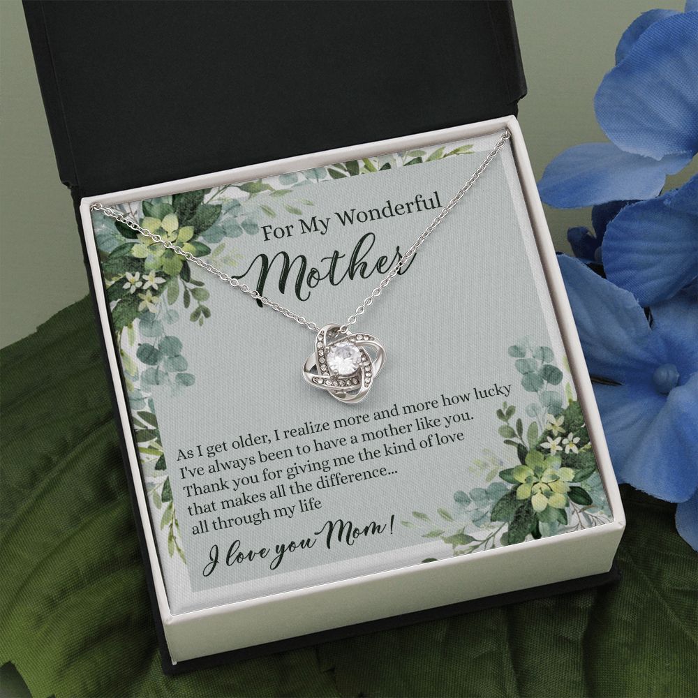 To My Wonderful Mother Love Knot Necklace With Message Card And Gift Box for Mom, Birthday Gift Necklace From Daughter, Mothers Day Necklace Gift for Mom, Thank You Gift Necklace Gift For Women Love Knot Necklace 6323