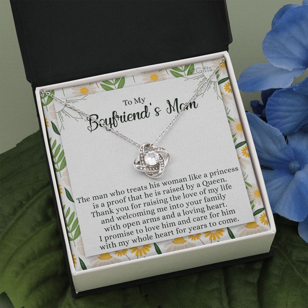 To My Boyfriend's Mom Necklace Gift For Boyfriend's Mom Thank You For Welcoming Love Knot Pendant Jewelry Mothers Day Present Gift For Boyfriend's Mom Necklace For Boyfriend's Mom Gift Necklace