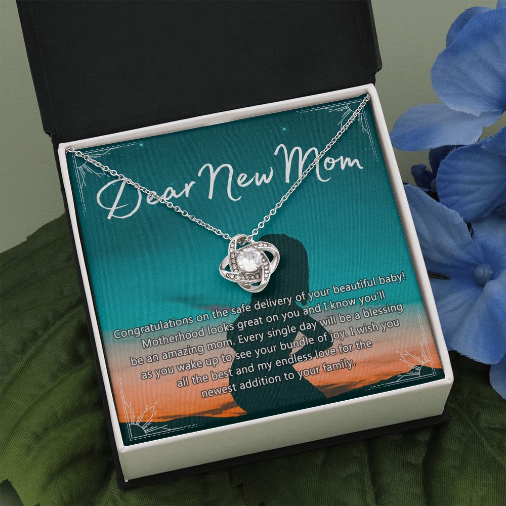 Dear New Mom Necklace, Dear New Mom Love Knot Necklace Gift From Daughter Congratulations Necklace Gift For Mom Your Beautiful Baby Necklace Gift For Mom Jewelry Gift For Mom, New Mom Gift Necklace Love Knot Necklace 6323