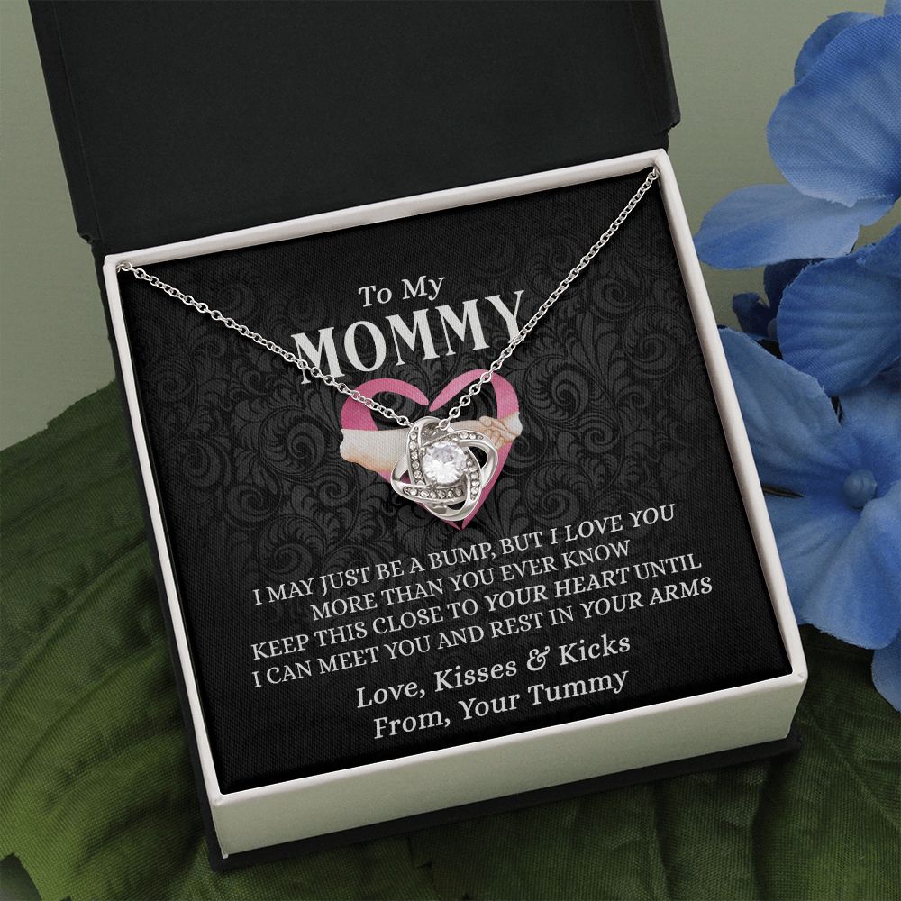 To My Mommy Gift Necklace, Mommy Love Knot Necklace From Tummy, Future Mom Gift Necklace, Pregnancy Gifts Necklace for First Time Moms, Sentimental Gift for Mothers, Mom To Be Gift Necklace Love Knot Necklace 6323