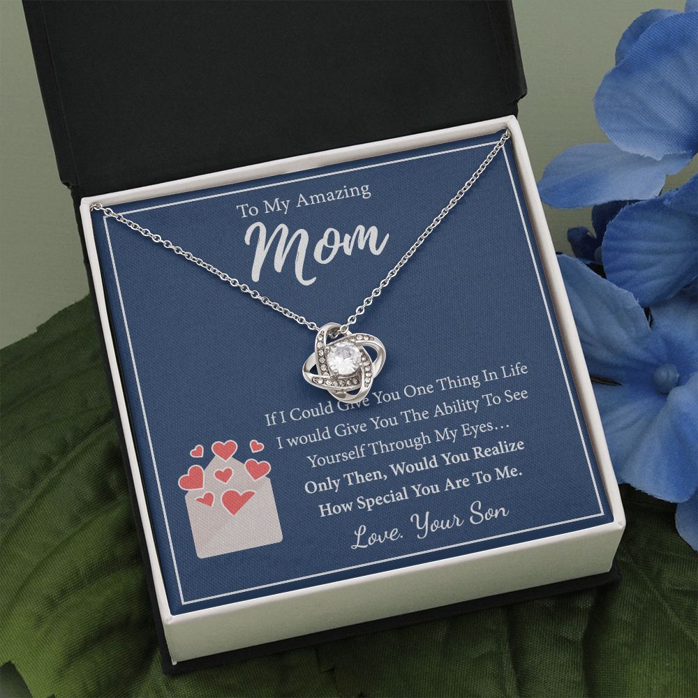 Mom And Son Necklace, To My Amazing Mom Necklace From Son, Necklace Gift On Birthday Gift Anniversary Mother's Day Necklace Gift For Mom Love Knot Necklace From Son, Jewelry Gift For Women, Mother Love Knot Necklace 6323