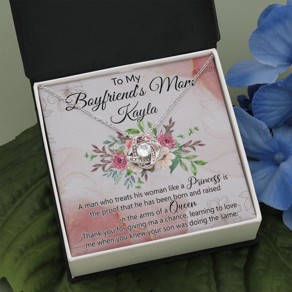 To My Boyfriend's Mom Necklace With Message Card Box, Boyfriends Mom Gift Necklace For Boyfriends Mom Mother Gift For Boyfriend's Mom, Boyfriend's Mom Gift, To My Boyfriends Mom Love Knot Necklace