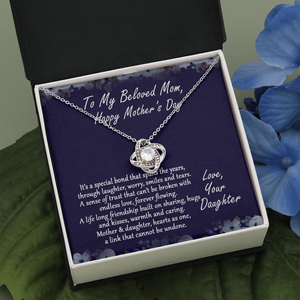 Beloved Mom Gift Necklace, Happy Mother's Day Necklace Gift For Mom, To My Beloved Mom Love Knot Necklace From Daughter And Mother Pendant, It's A Special Bond Necklace Gift For Mom, Jewelry Gift Love Knot Necklace 6323