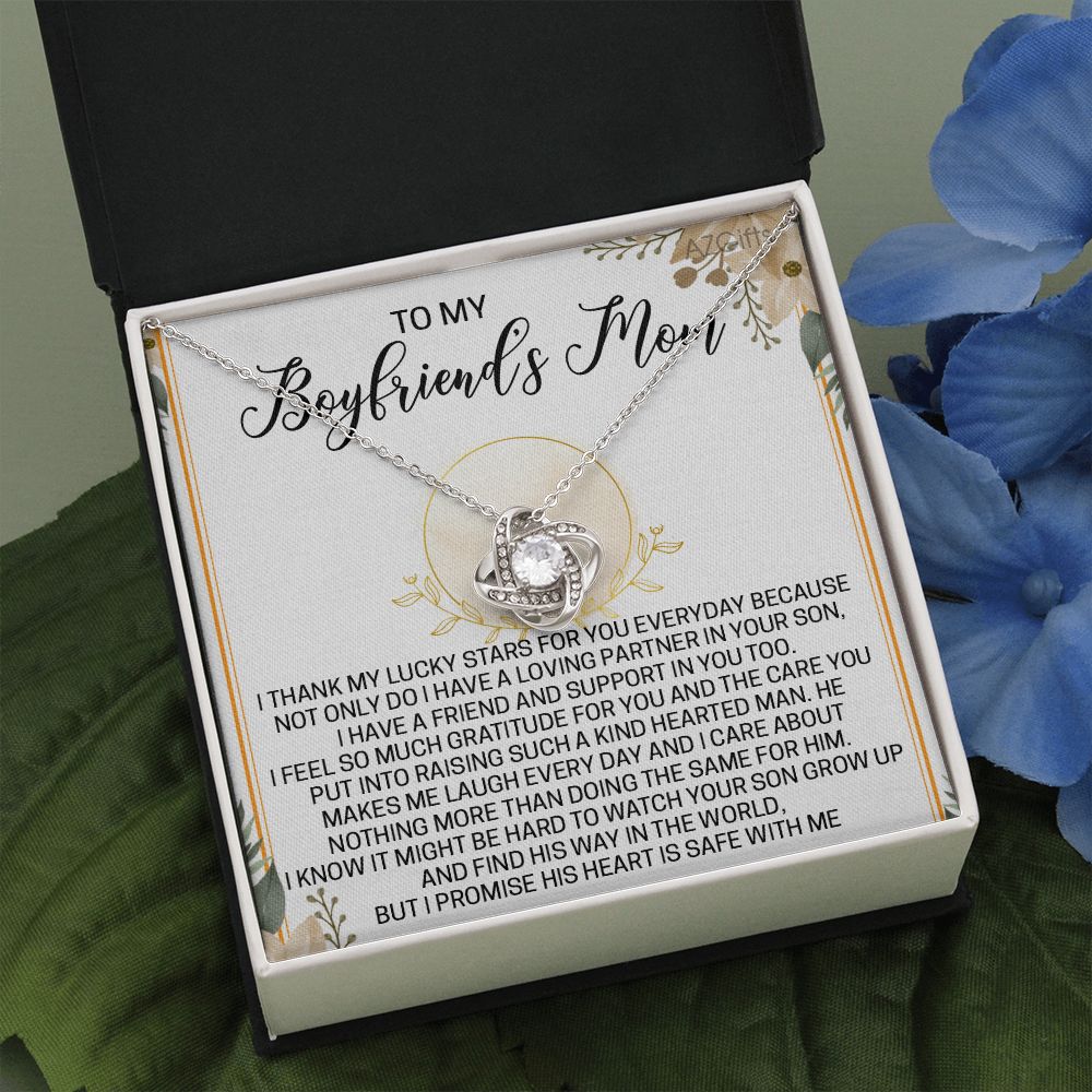 To My Boyfriend's Mom Necklace Love Knot Pendant Jewelry Gift For Boyfriend's Mom On Mothers Day Birthday Present Jewelry Gift Box For Boyfriend's Mom Gift Personalized Custom Necklace For Women
