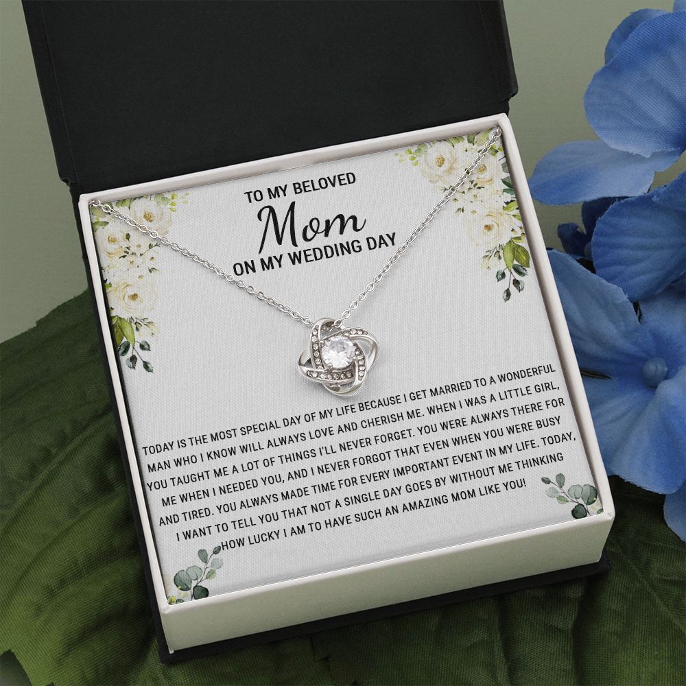 Beloved Mom Gift Necklace To My Beloved Mom Love Knot Necklace Gift From Daughter, Wedding Day Necklace Gift For Mom, Beloved Mom On My Wedding Day Necklace Gift For New Mom, Bonus Mom Gift Necklace Love Knot Necklace 6323