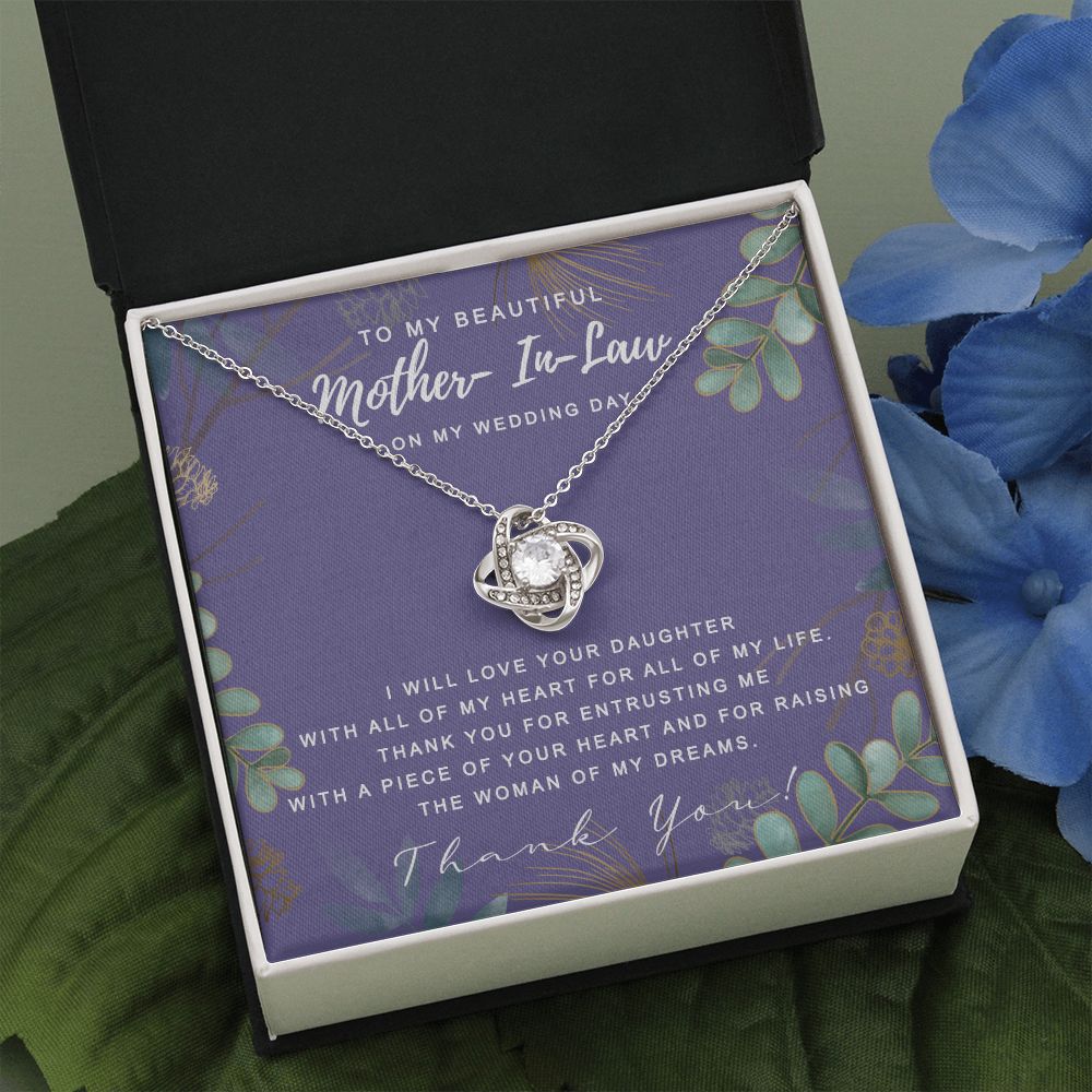 Wedding Day Necklace Gift For Mother In Law, To My Beautiful Mother In Law Love Knot Necklace From Daughter In Law, Thank You Necklace Gift For Mother From Daughter, Mother In Law On My Wedding Day Love Knot Necklace 6323