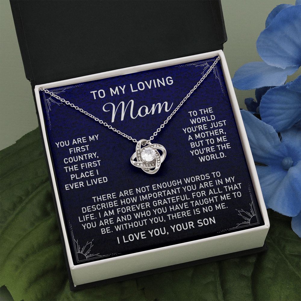 Loving Mom Gift Necklace, Mother's Day Jewelry Gift For Mom, To My Loving Mom Love Knot Necklace Gift for Mom, Birthday Gift Anniversary Mother And Son Gift Pendant, To My Mom Necklace from Son Love Knot Necklace 6323