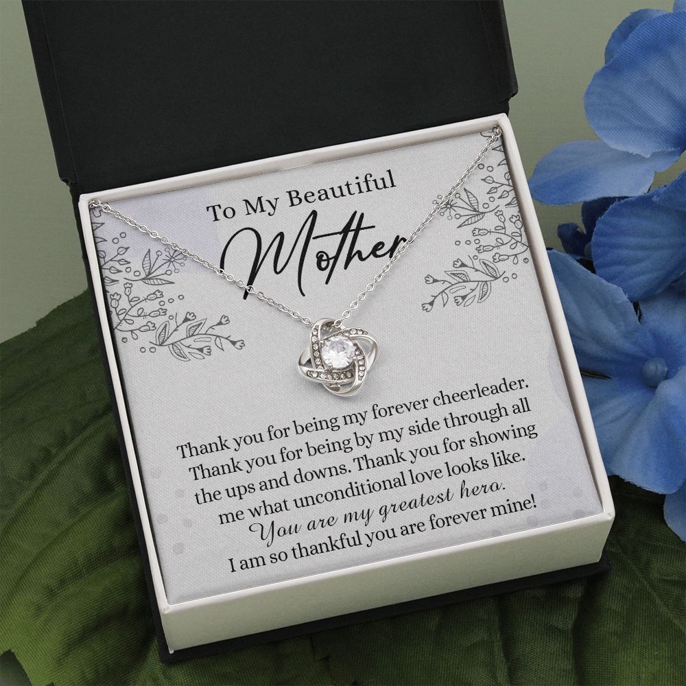 Beautiful Mother Necklace, Necklace Gift for Mom Thank You Mom Necklace Sentimental Gifts Necklace for Mom from Daughter, To My Beautiful Mother Love Knot Necklace Mothers Day from Daughter Love Knot Necklace 6323